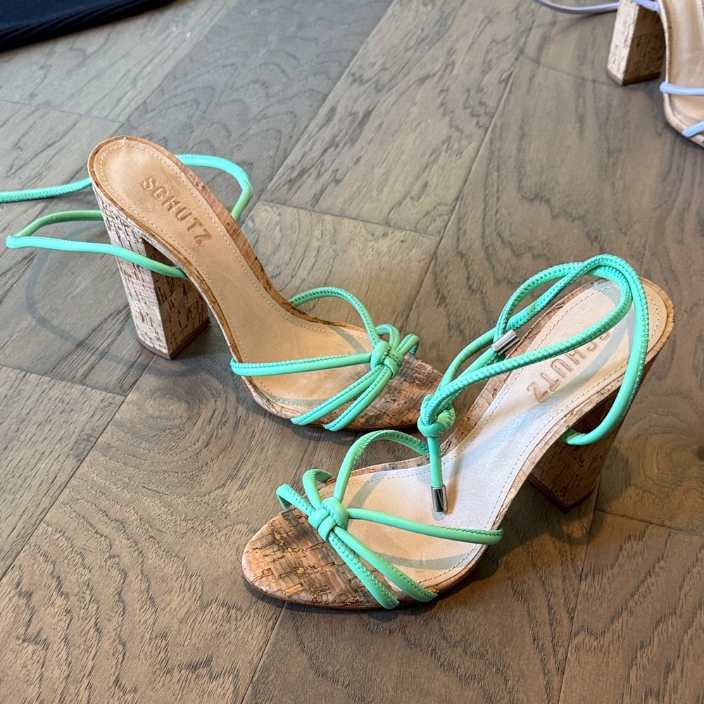 SCHUTZ deep mint Suzy high block Sandals 6